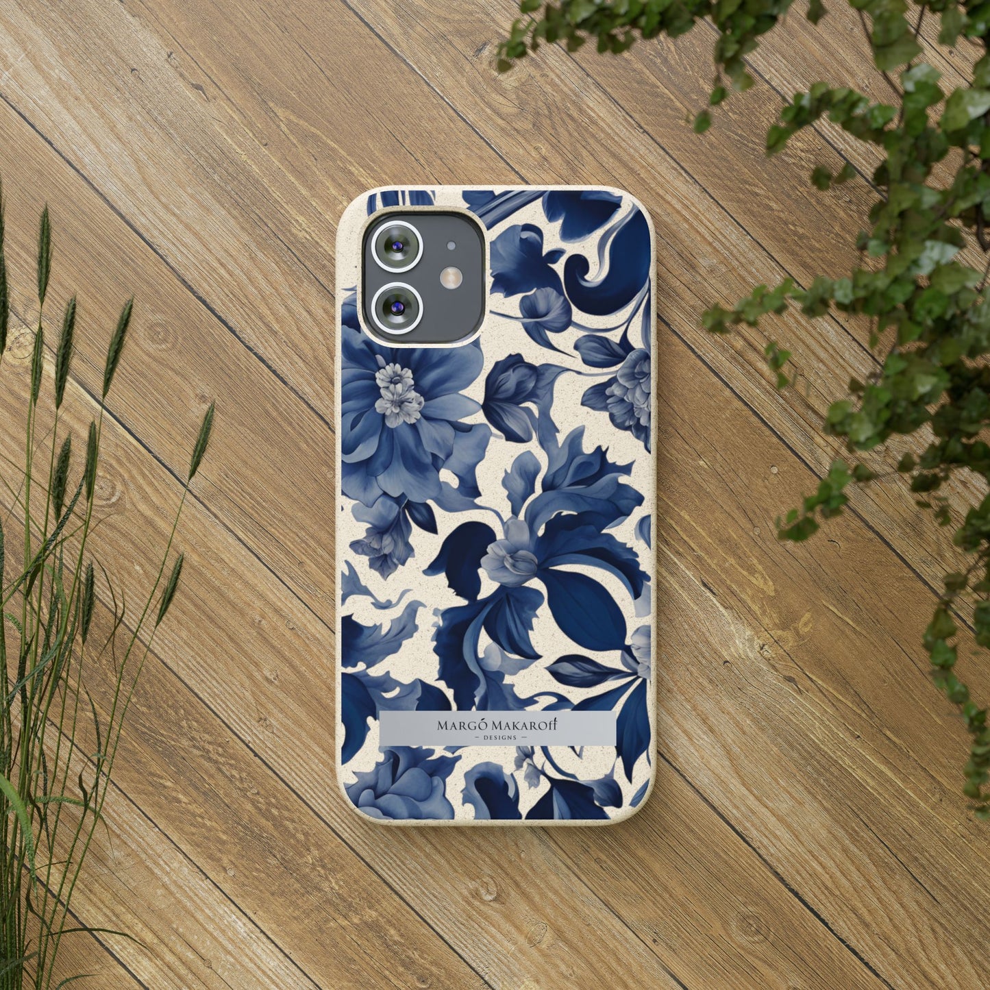 Blue Majolica Collection Biodegradable Phone Case - Eco-Friendly Style for Nature Lovers with Personalization by Margo Makaroff