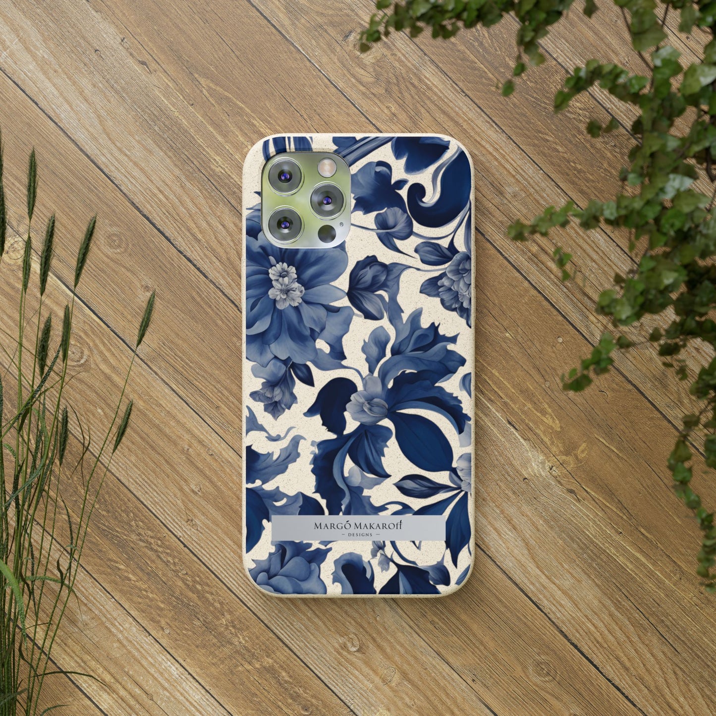 Blue Majolica Collection Biodegradable Phone Case - Eco-Friendly Style for Nature Lovers with Personalization by Margo Makaroff