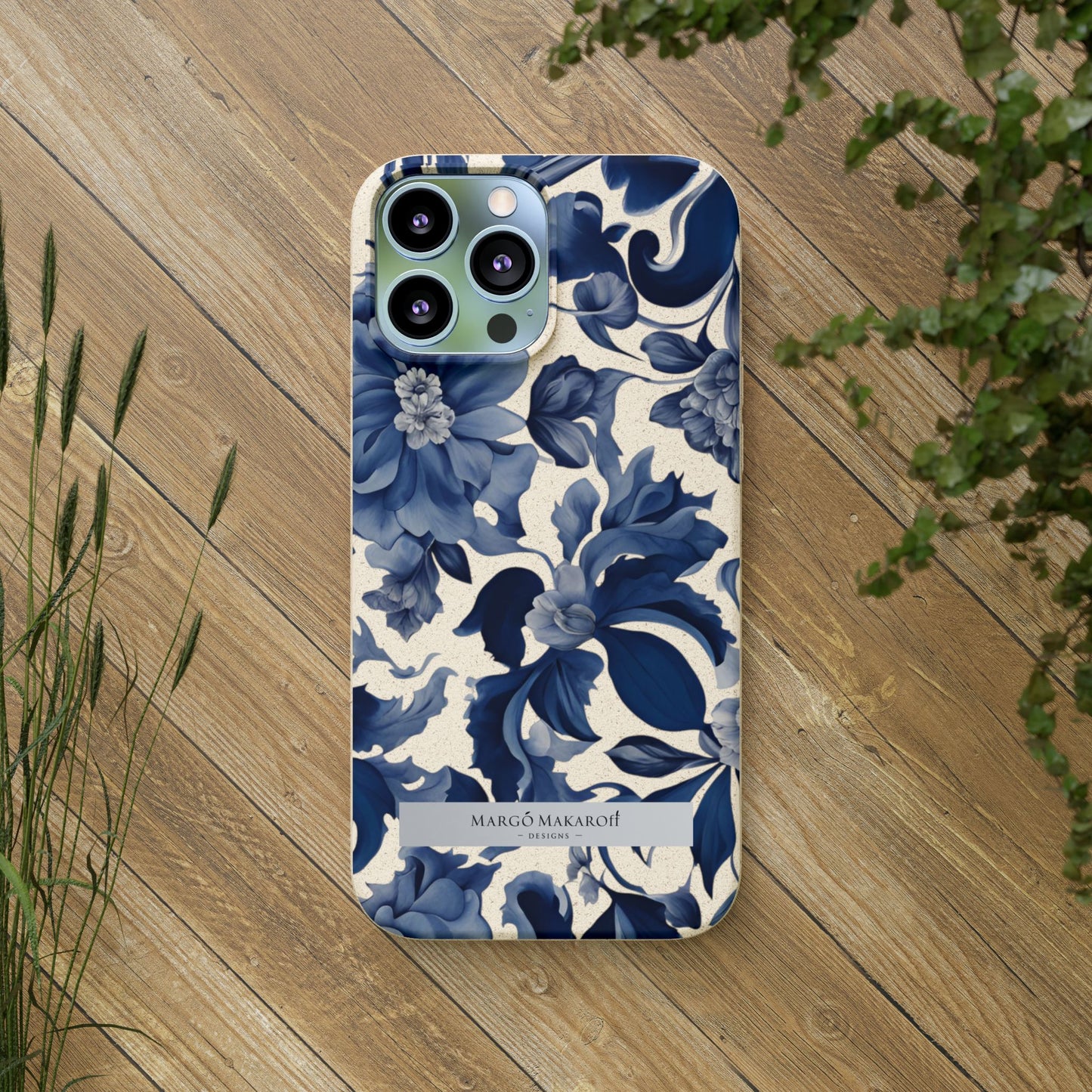 Blue Majolica Collection Biodegradable Phone Case - Eco-Friendly Style for Nature Lovers with Personalization by Margo Makaroff