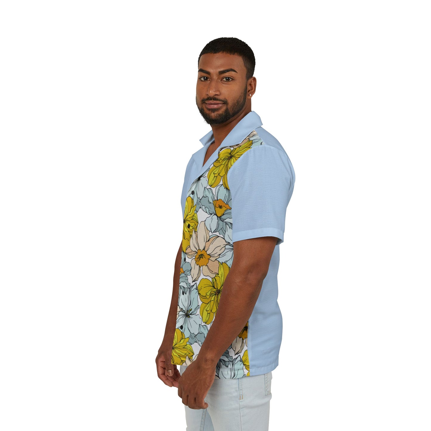 Men's Shirt - Pastel Blue with Floral Design by Margo Makaroff