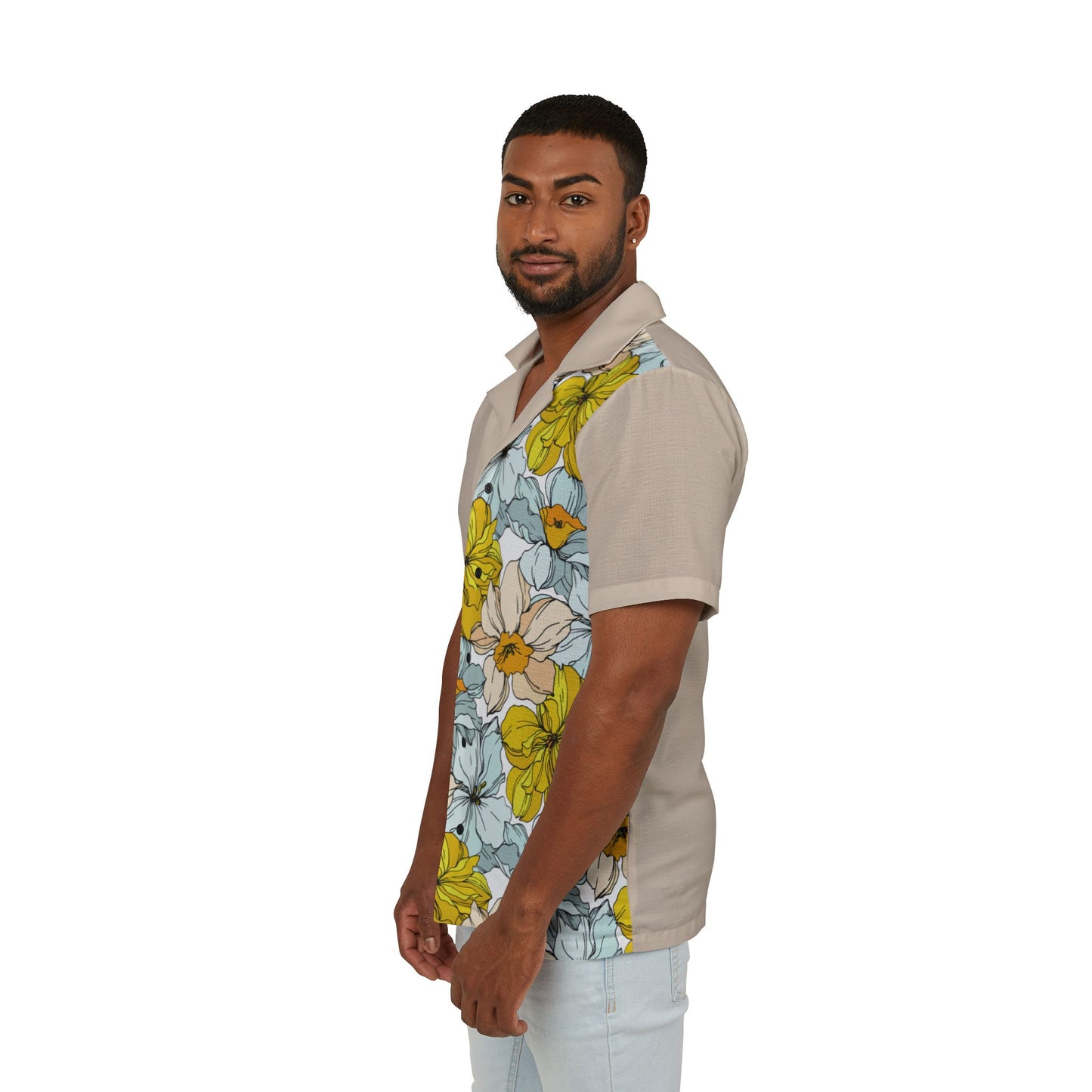 Men's Shirt - Pastel Beige with Floral Design by Margo Makaroff