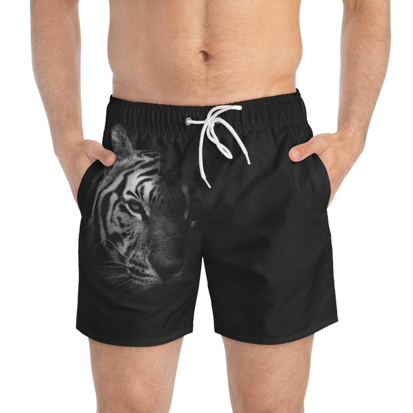 Black Tiger Swim Trunks - Bold and Stylish Beachwear for Animal Lovers by Margo Makaroff