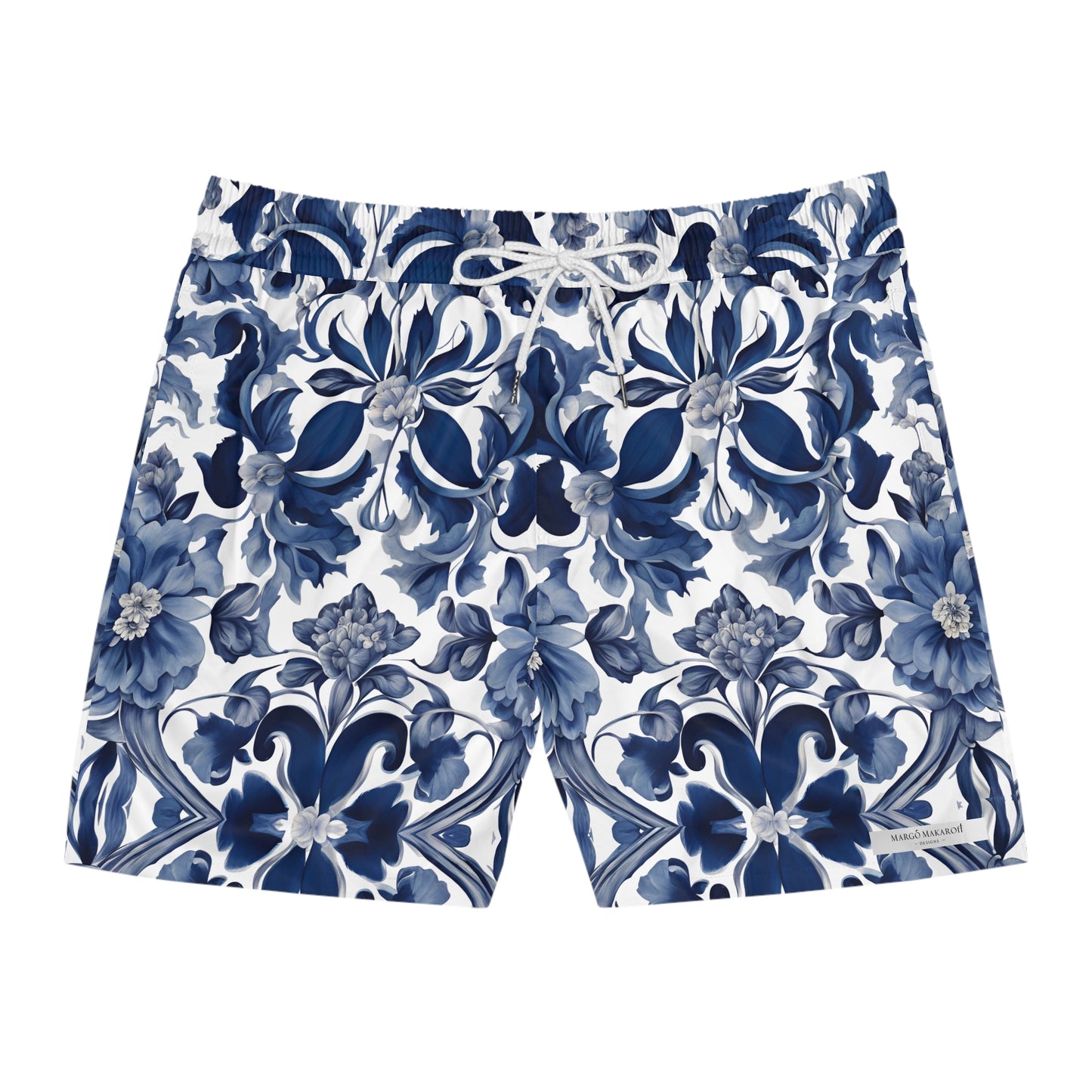 Blue Majolica Men's Mid-Length Swim Shorts - Margo Makaroff - Personalization Available