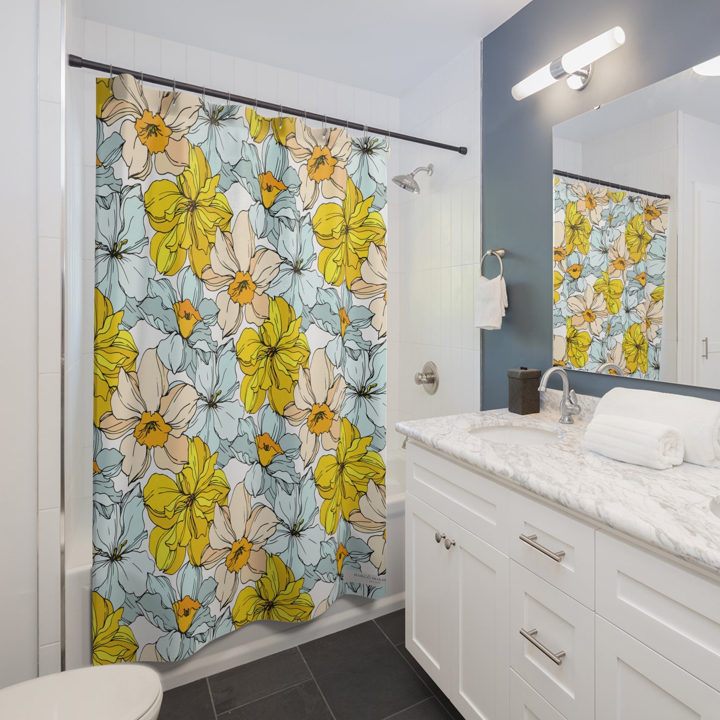 Elegant Floral Shower Curtain - Pastel Floral Pattern for Stylish Bathrooms with personalization by Margo Makaroff