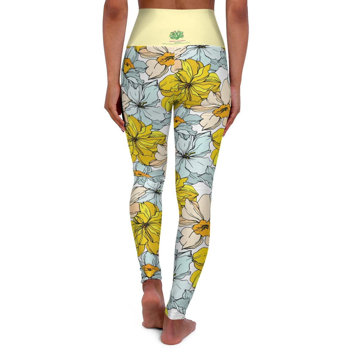 *Pastel Yellow (Buttermilk) Floral Women's Yoga Pants - Margo Makaroff - Personalization Available