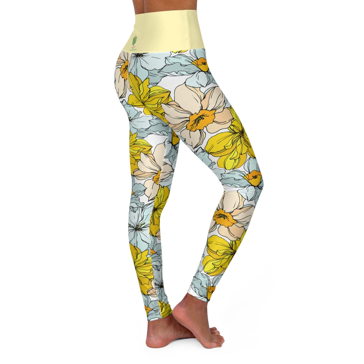 *Pastel Yellow (Buttermilk) Floral Women's Yoga Pants - Margo Makaroff - Personalization Available