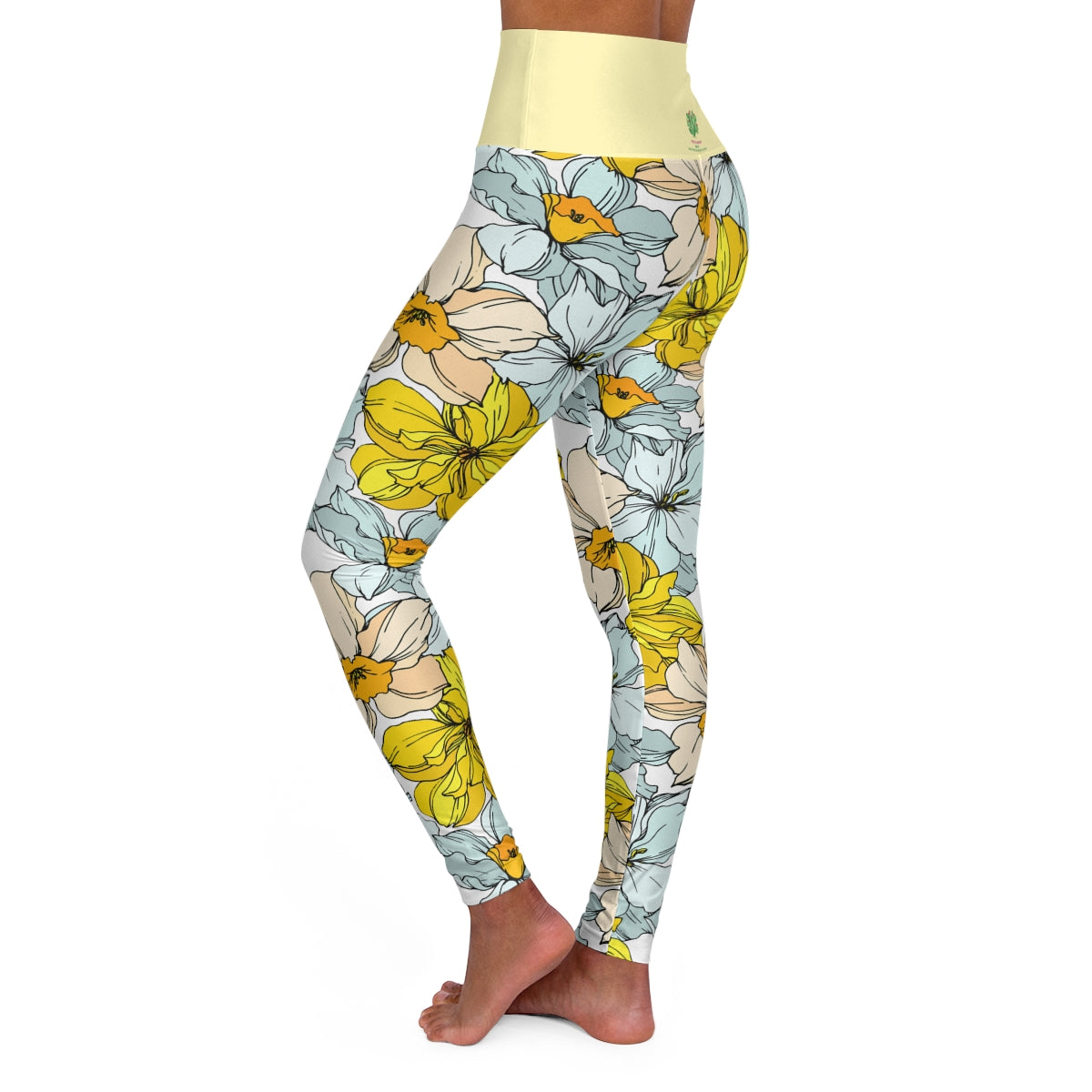 *Pastel Yellow (Buttermilk) Floral Women's Yoga Pants - Margo Makaroff - Personalization Available