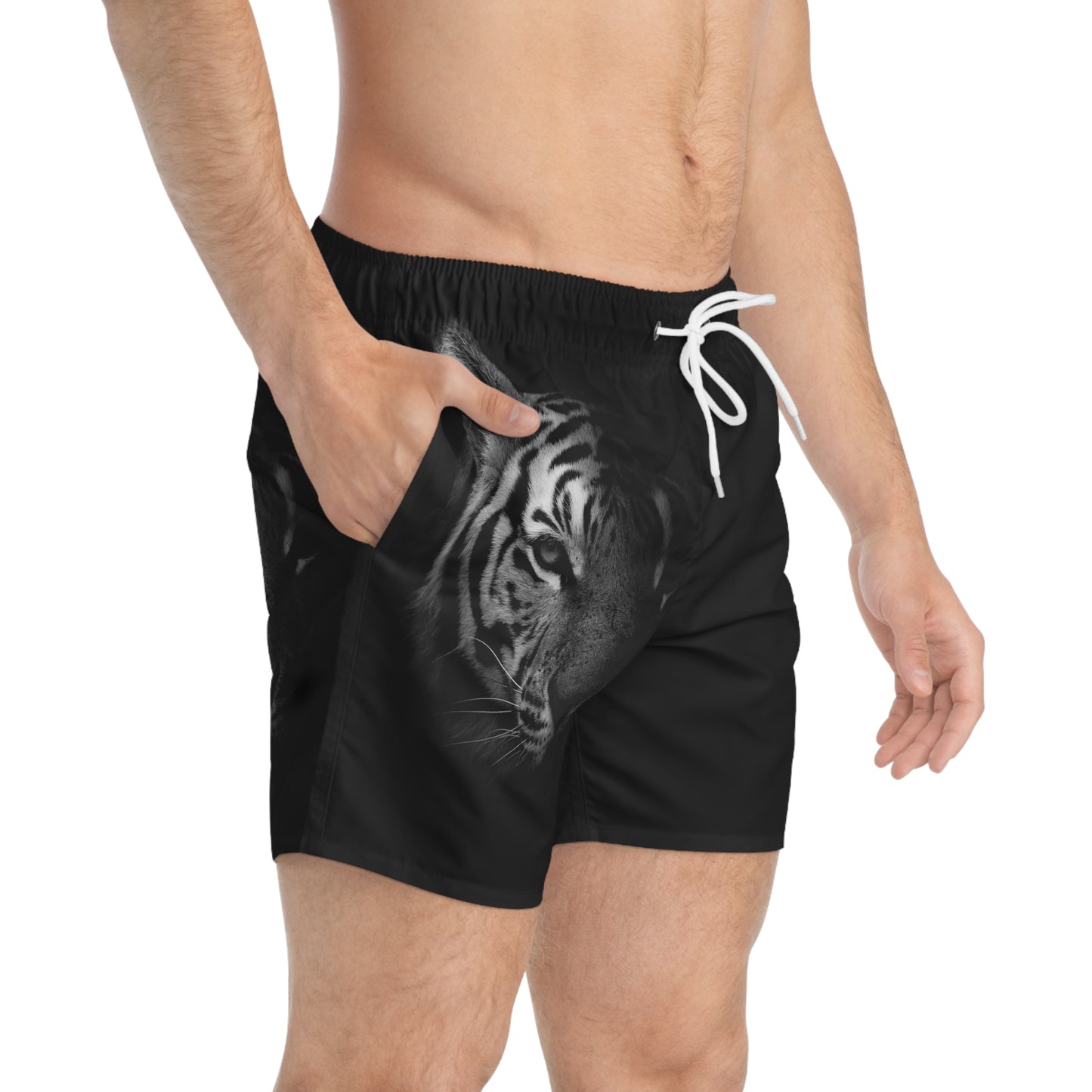 Black Tiger Swim Trunks - Bold and Stylish Beachwear for Animal Lovers by Margo Makaroff