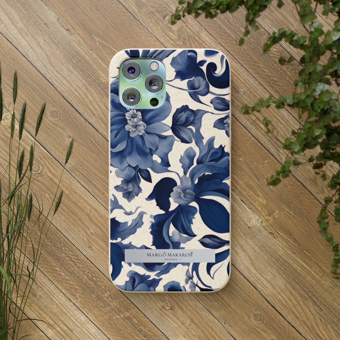 Blue Majolica Collection Biodegradable Phone Case - Eco-Friendly Style for Nature Lovers with Personalization by Margo Makaroff