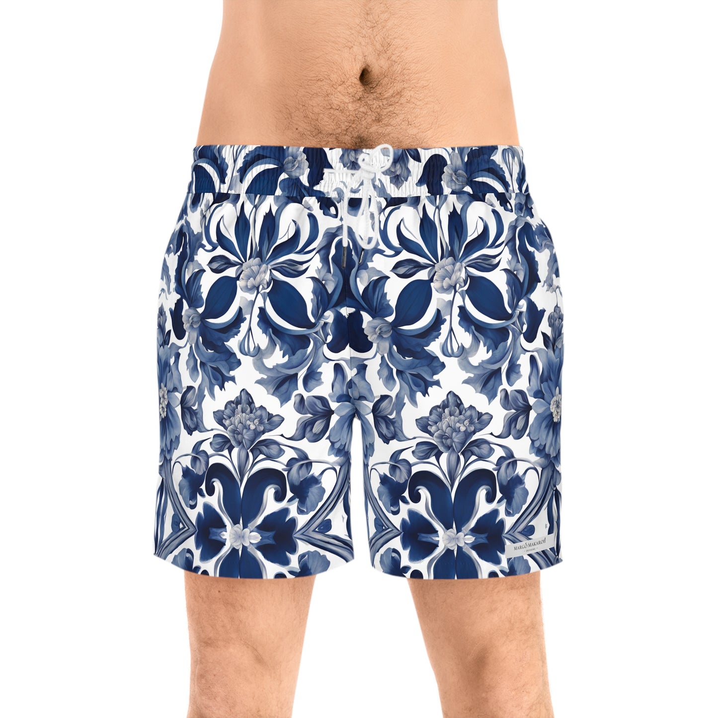 Blue Majolica Men's Mid-Length Swim Shorts - Margo Makaroff - Personalization Available