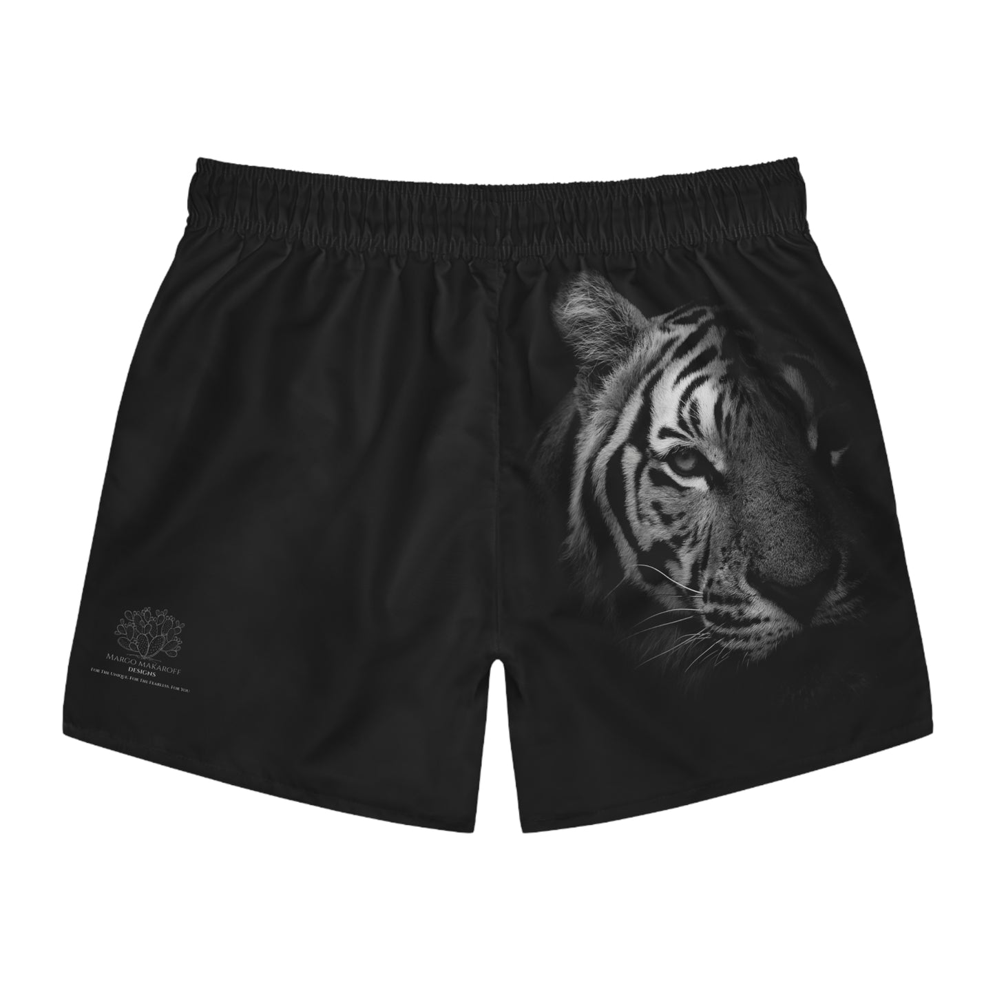 Black Tiger Swim Trunks - Bold and Stylish Beachwear for Animal Lovers by Margo Makaroff