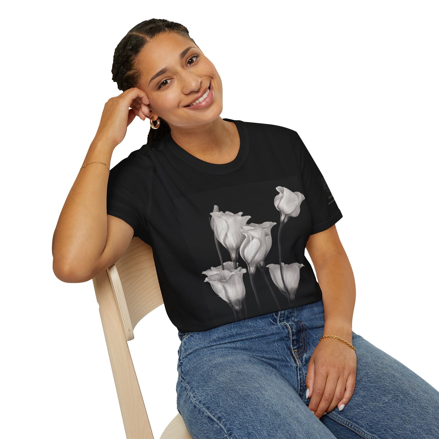 Elegant Floral Unisex T-Shirt - Monochrome Collection - Margo Makaroff - Personalization Available