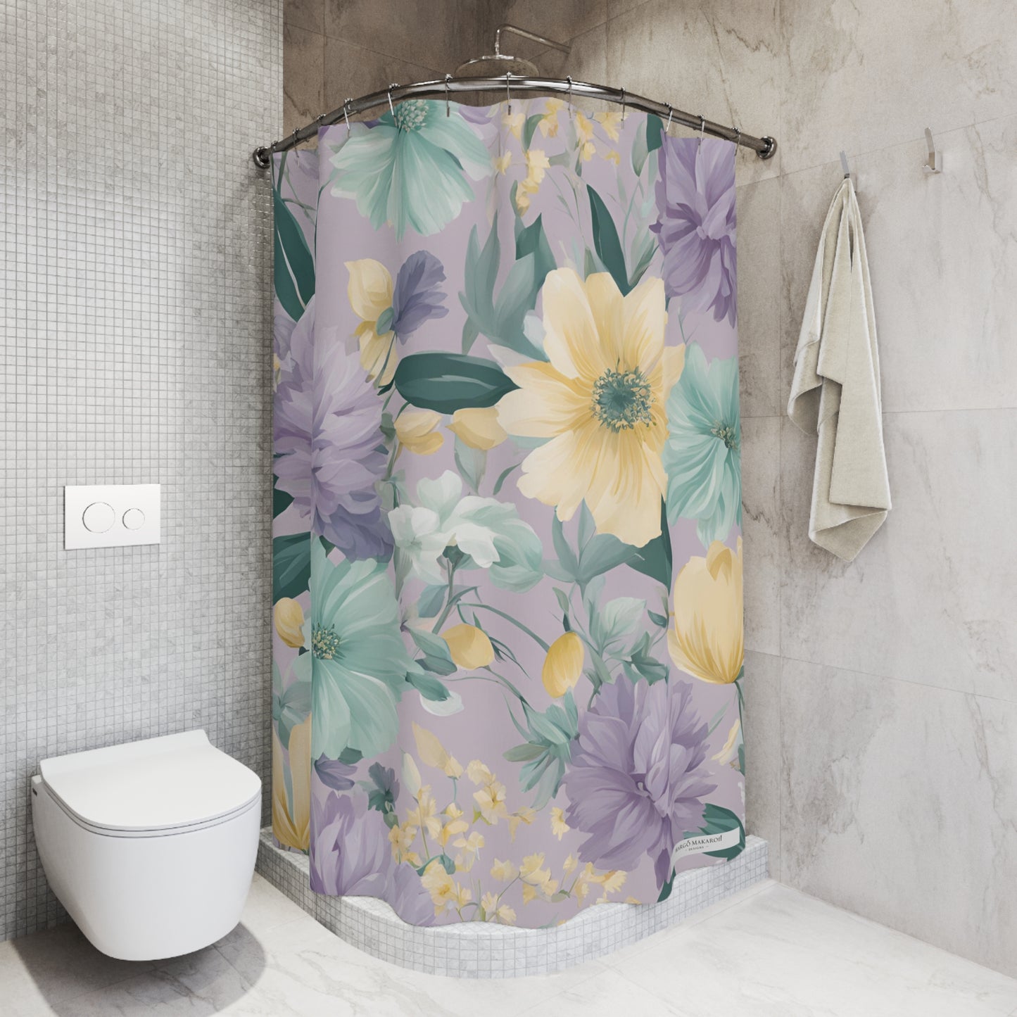 Elegant Floral Shower Curtain - Pastel Floral Pattern for Stylish Bathrooms with Personalization by Margo Makaroff