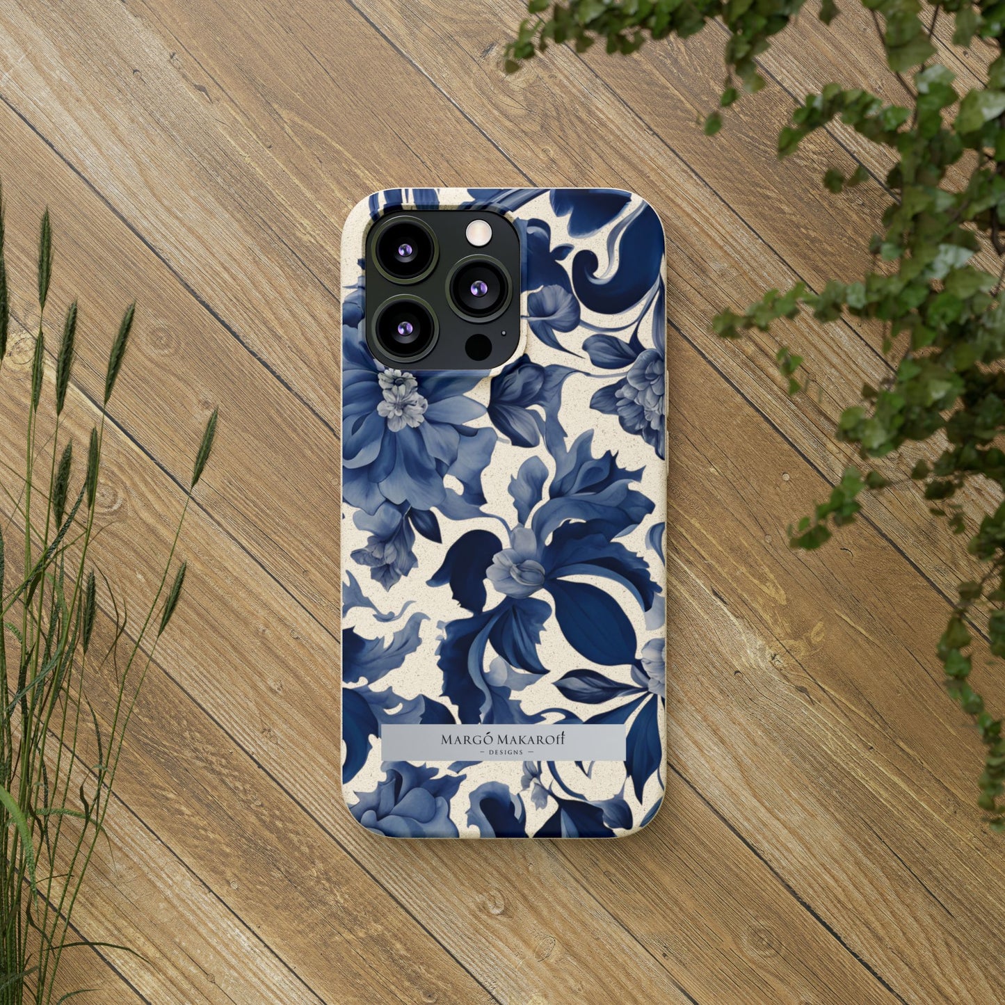 Blue Majolica Collection Biodegradable Phone Case - Eco-Friendly Style for Nature Lovers with Personalization by Margo Makaroff