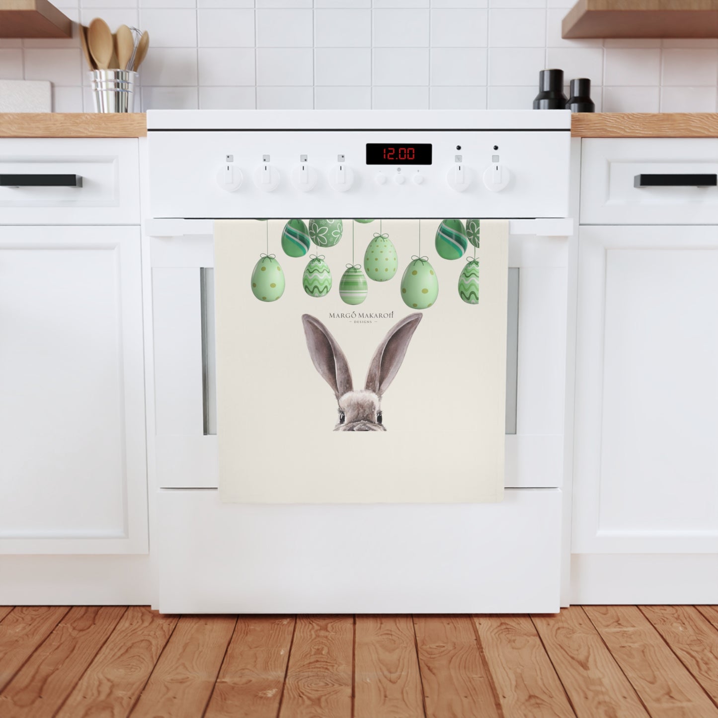 Cute Rabbit Cotton Tea Towel - Perfect for Easter and Spring Decor with Personalization by Margo Makaroff