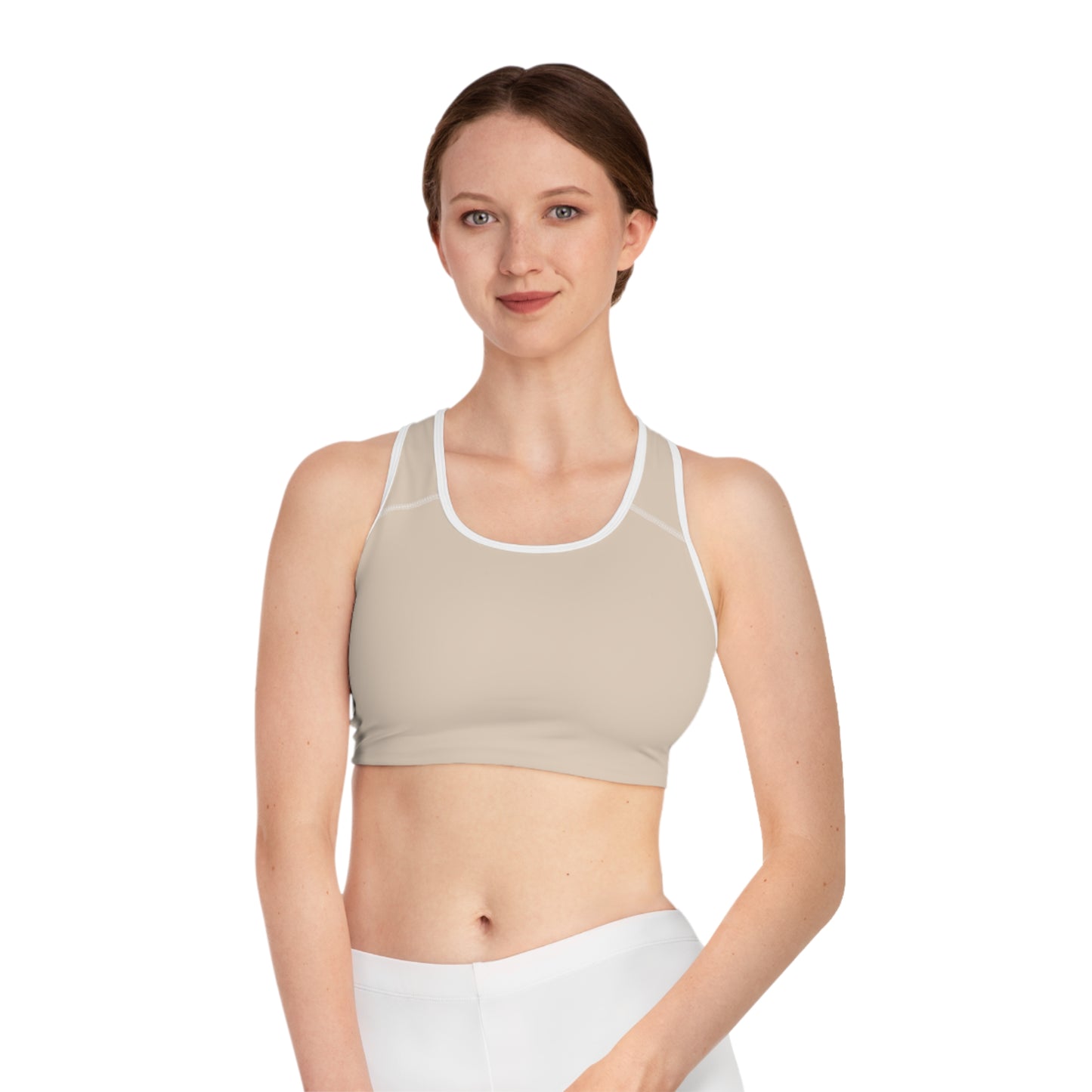 Pastel Beige Minimalistic Sports Bra for Stylish Workouts by Margo Makaroff