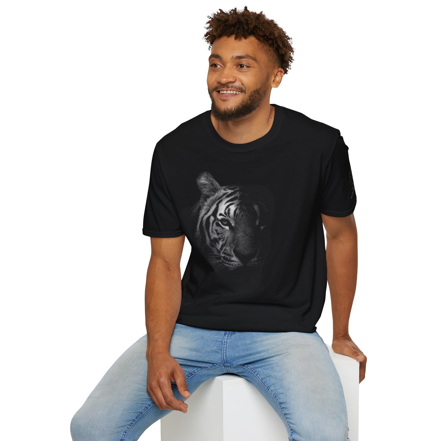 Monochrome Tiger Head Unisex T-Shirt by Margo Makaroff Design