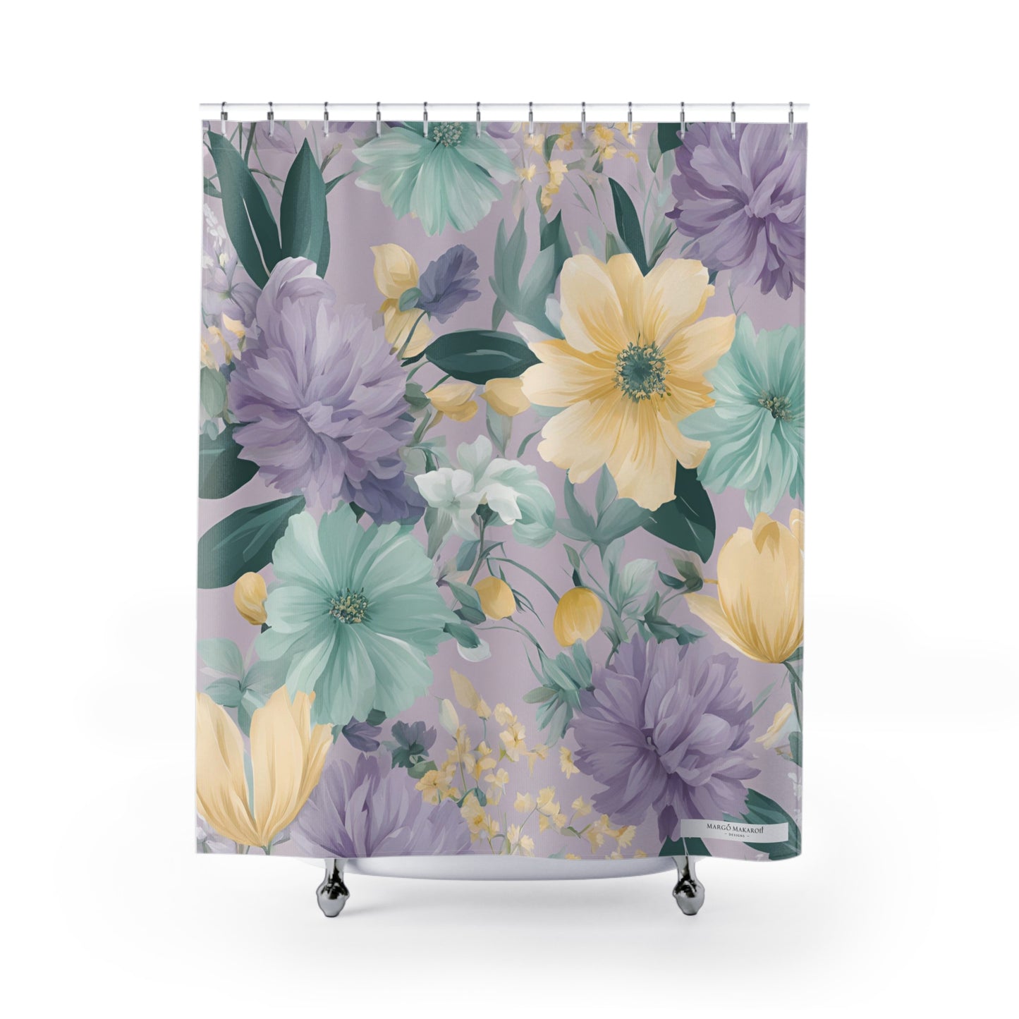 Elegant Floral Shower Curtain - Pastel Floral Pattern for Stylish Bathrooms with Personalization by Margo Makaroff