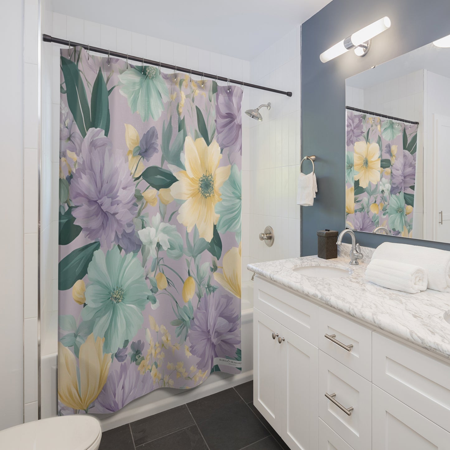 Elegant Floral Shower Curtain - Pastel Floral Pattern for Stylish Bathrooms with Personalization by Margo Makaroff
