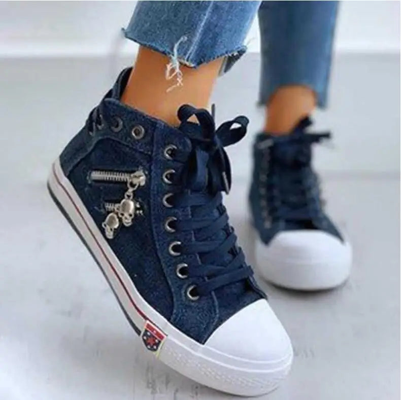 Women Casual Denim Canvas Sneakers Lace-up
