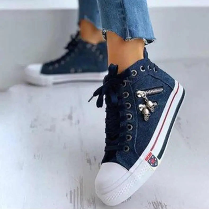 Women Casual Denim Canvas Sneakers Lace-up