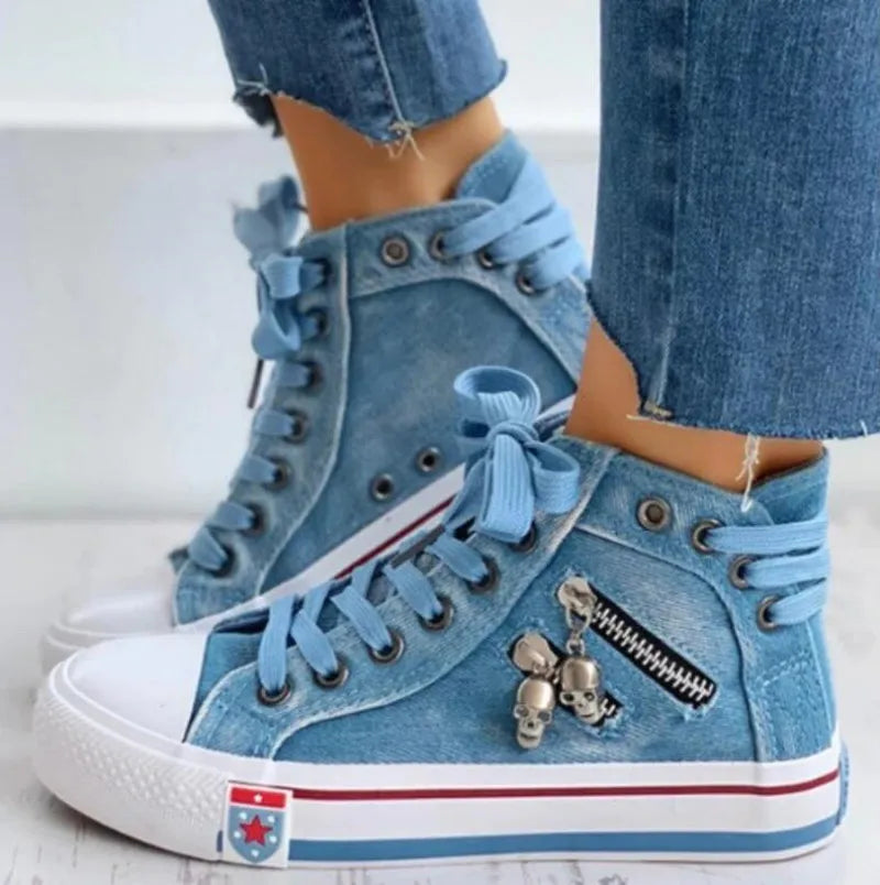 Women Casual Denim Canvas Sneakers Lace-up
