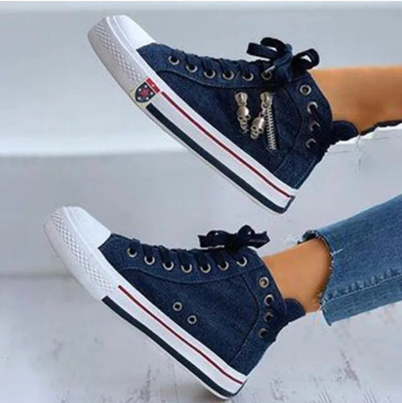 Women Casual Denim Canvas Sneakers Lace-up