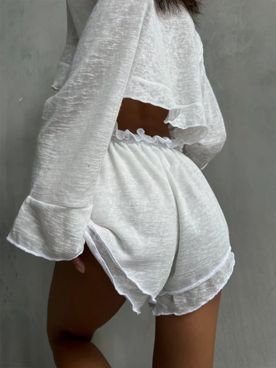 Lace Up Beach Shorts Suit