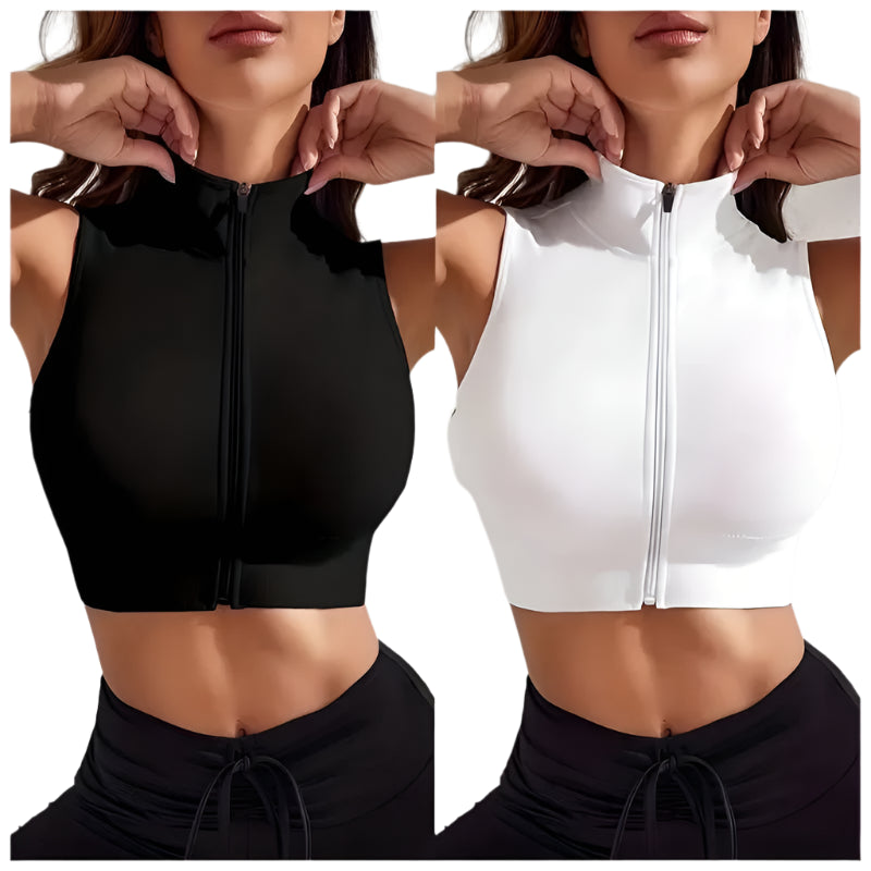 Women's 2-piece Set with Zipper Fitness Vest Top