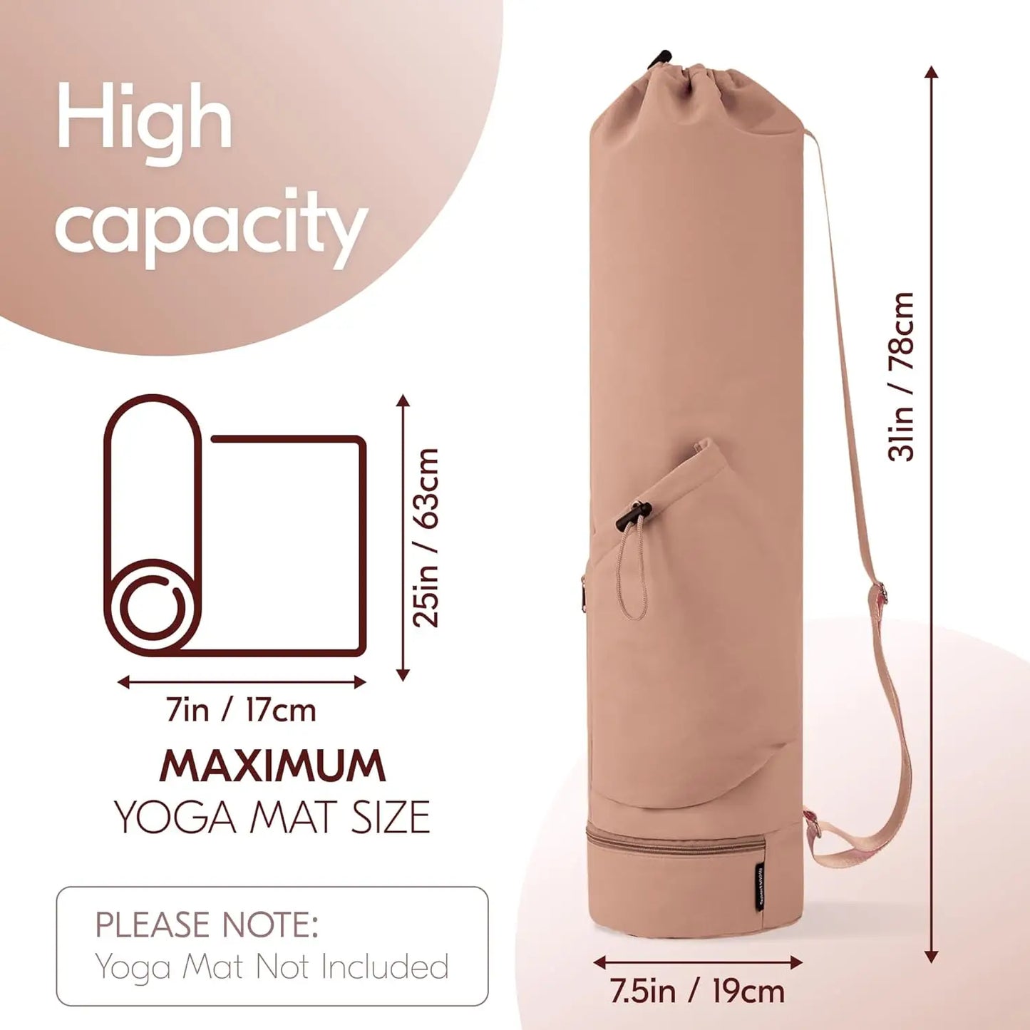 Yoga Mat Bag with Water Bottle Pocket and Bottom Wet Bag