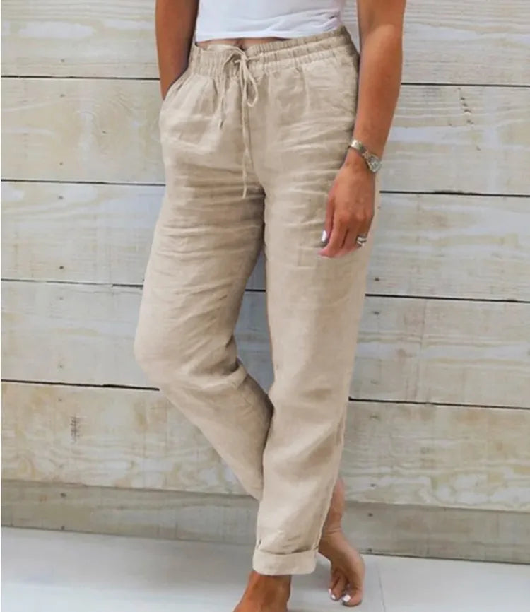 Women High Waist Cotton Linen Summer Pants