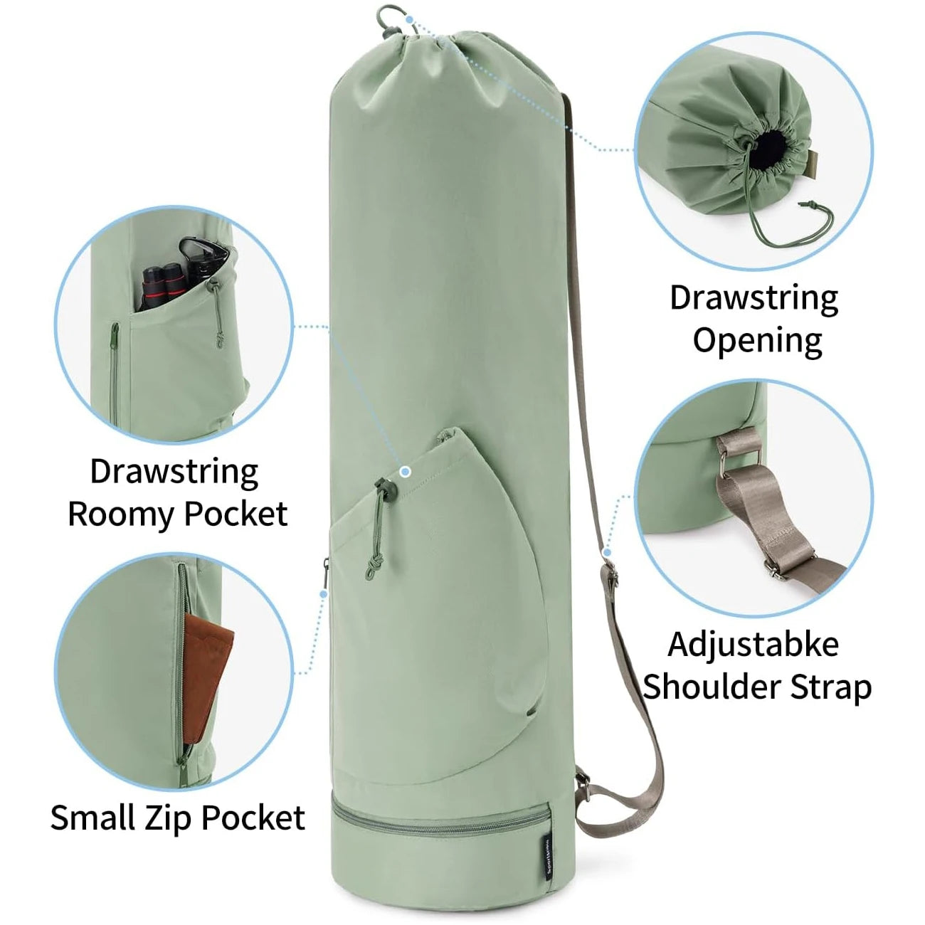 Yoga Mat Bag with Water Bottle Pocket and Bottom Wet Bag
