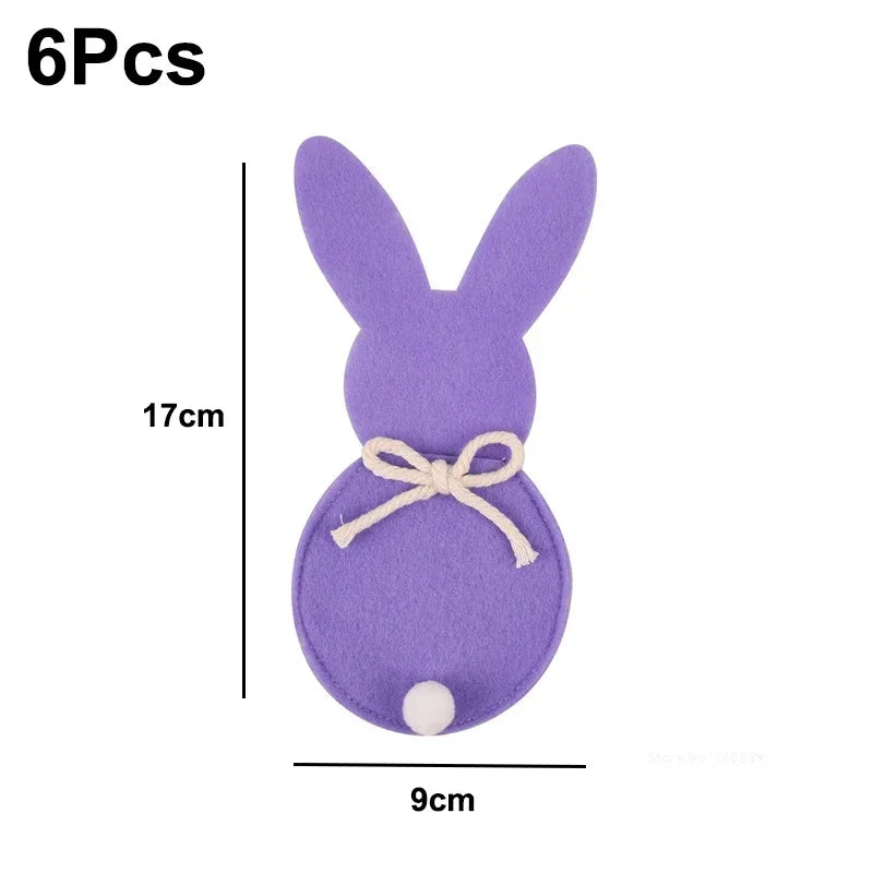 6Pcs Easter Bunny Felt Cutlery Holder Bag Happy Easter Decorations for Rabbit Tableware Knife Fork Cover Bag Party Accessories