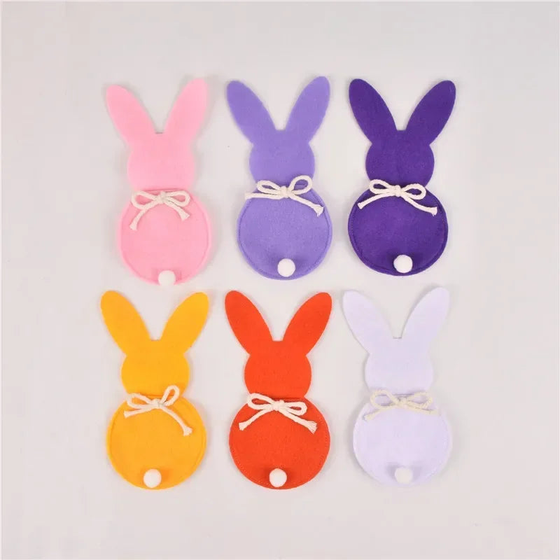 6Pcs Easter Bunny Felt Cutlery Holder Bag Happy Easter Decorations for Rabbit Tableware Knife Fork Cover Bag Party Accessories