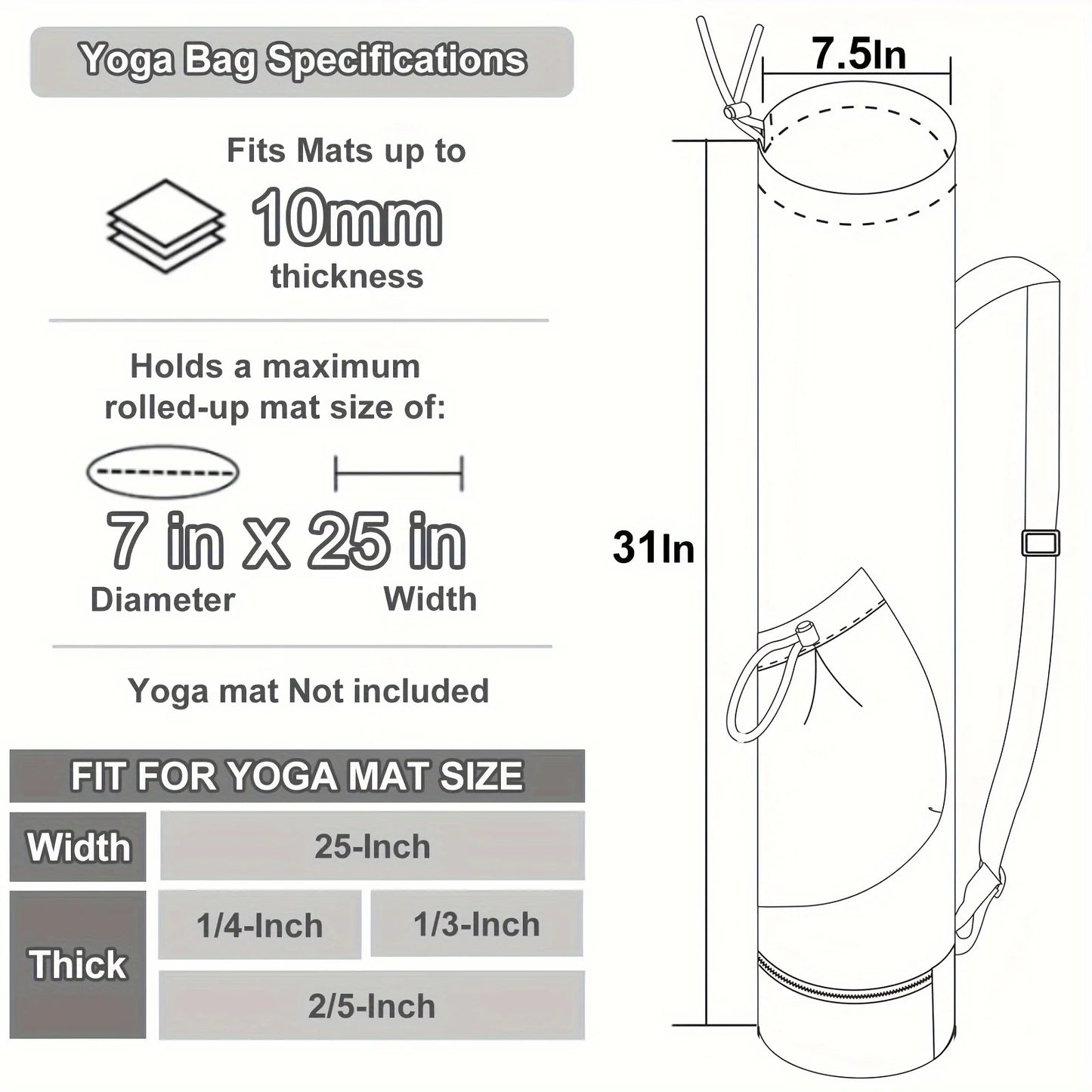 Yoga Mat Bag with Water Bottle Pocket and Bottom Wet Bag