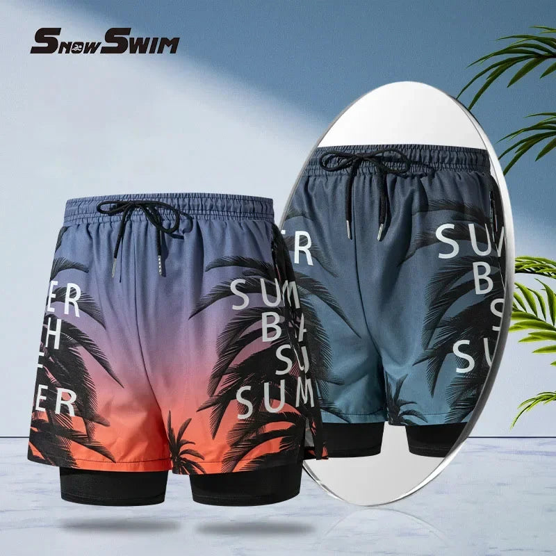 Men Double-layer Swimming Shorts