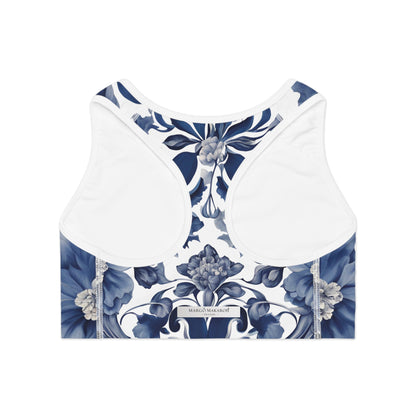 Blue Majolica Sports Bra by Margo Makaroff with Personalization