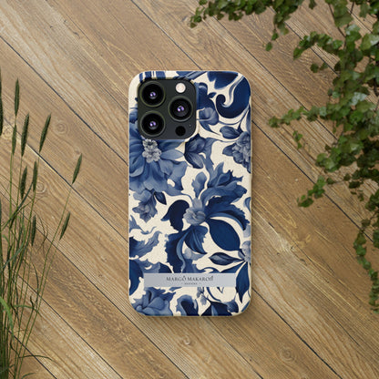 Blue Majolica Collection Biodegradable Phone Case - Eco-Friendly Style for Nature Lovers with Personalization by Margo Makaroff