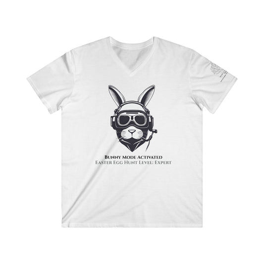 Easter Bunny Gamer V-Neck Tee - Bunny Mode Activated, Egg Hunt Expert. Design by Margo Makaroff - Personalization Available