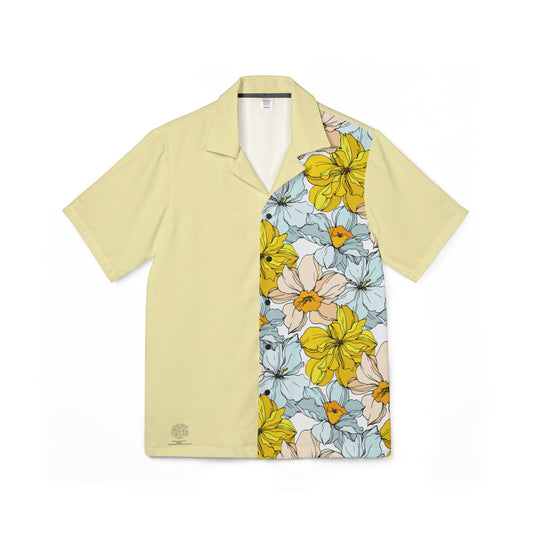 Men's Shirt - Pastel Yellow with Floral Design by Margo Makaroff