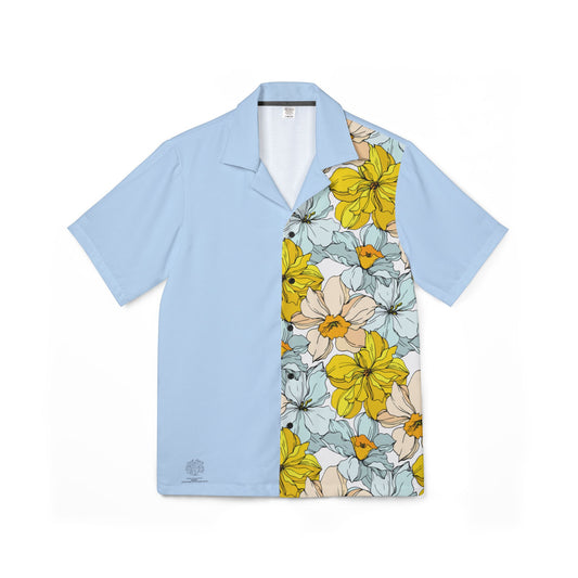 Men's Shirt - Pastel Blue with Floral Design by Margo Makaroff
