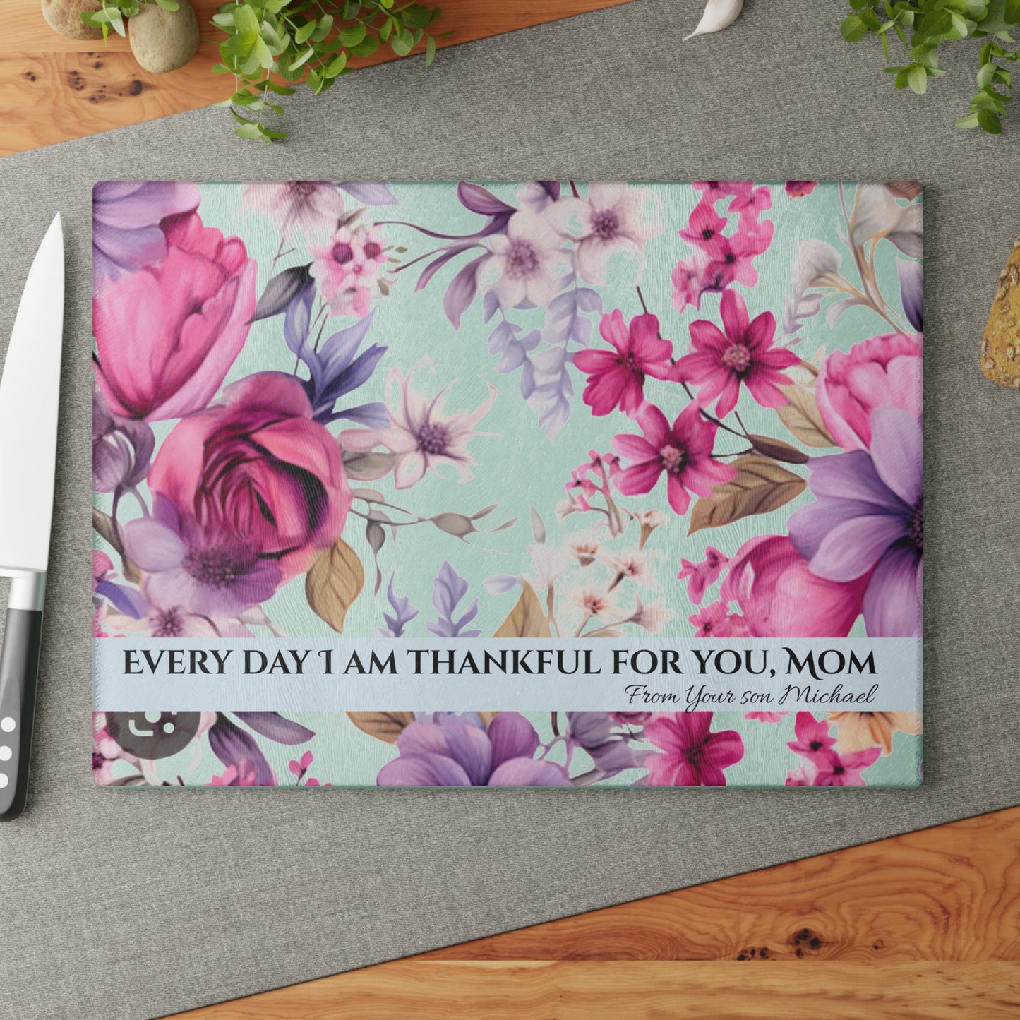 Floral Cutting Board for Mom - Meaningful Gift - Margo Makaroff - With Personalization
