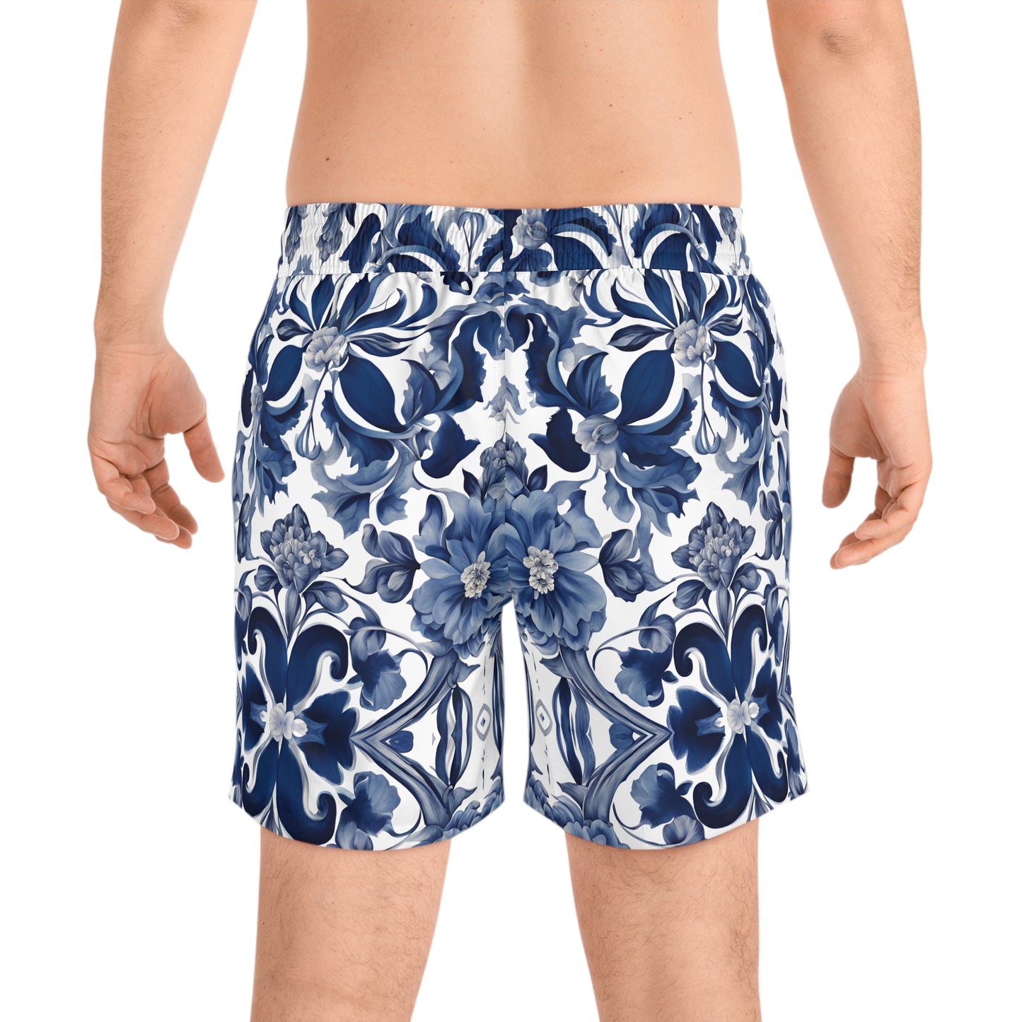 Blue Majolica Men's Mid-Length Swim Shorts - Margo Makaroff - Personalization Available