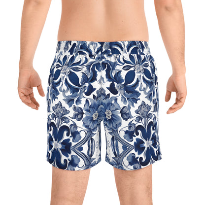 Blue Majolica Men's Mid-Length Swim Shorts - Margo Makaroff - Personalization Available