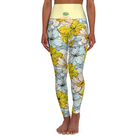 *Pastel Yellow (Buttermilk) Floral Women's Yoga Pants - Margo Makaroff - Personalization Available