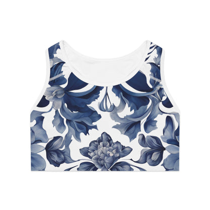 Blue Majolica Sports Bra by Margo Makaroff with Personalization