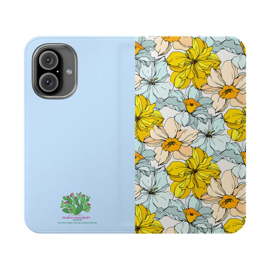 Floral with Pastel Blue Wallet Case for iPhone & Android – Margo Makaroff - Personalization Available