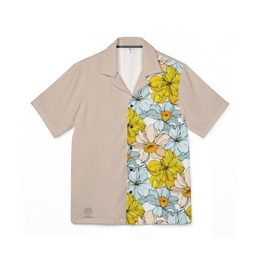 Men's Shirt - Pastel Beige with Floral Design by Margo Makaroff