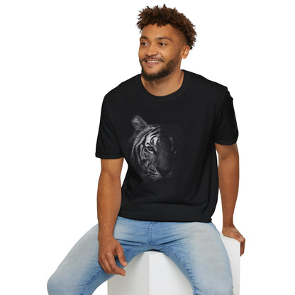 Monochrome Tiger Head Unisex T-Shirt by Margo Makaroff Design