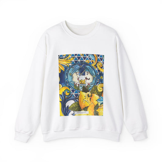 Artistic Unisex Sweatshirt - Colorful Sicilian Motifs Design by Margo Makaroff